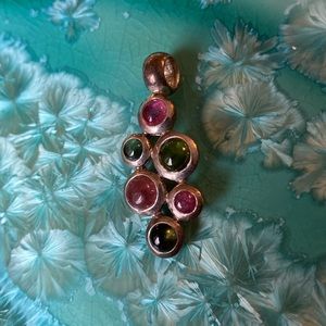 925 Sterling Silver and Possibly Tourmaline ? Pendant Green Pink